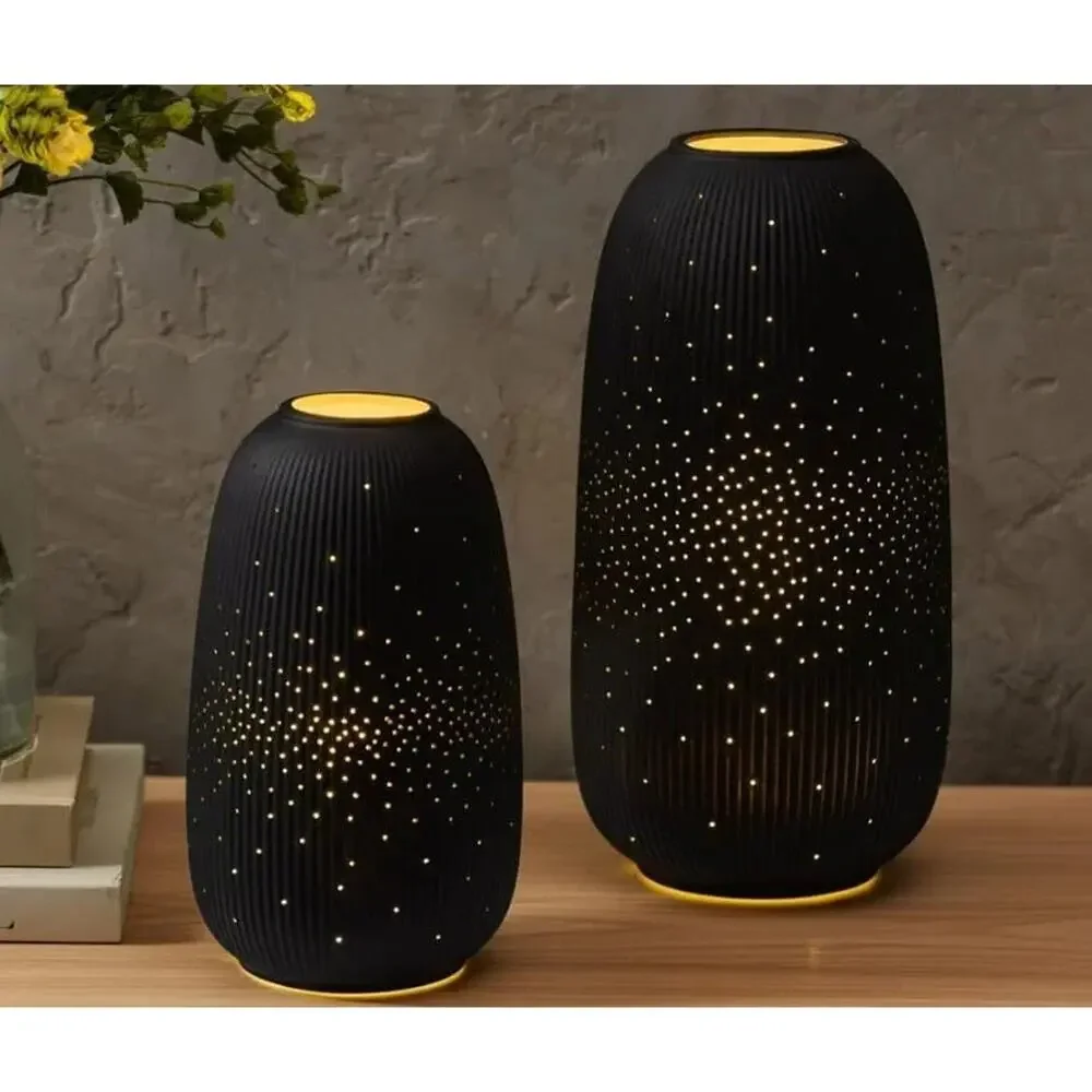 Evergreen LED Porcelain Lantern Set of 2 Decorative Indoor/Outdoor NEW 2-Pack